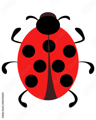 simple illustration of a ladybug in flat style, a cute beetle with red wings and black dots