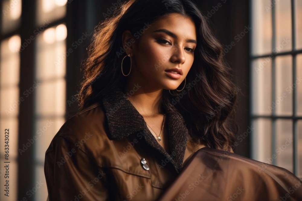 Fashionable beautiful young woman with high contrast shadow Fashionable beautiful young woman with high contrast shadow