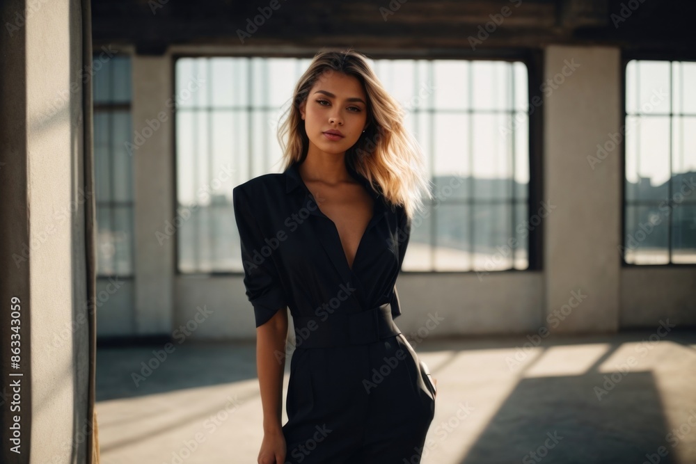 Fashionable beautiful young woman with high contrast shadow Fashionable beautiful young woman with high contrast shadow