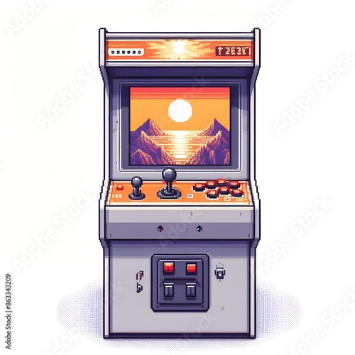 8 Bit Pixel Style Vintage Arcade Gaming Cabinet