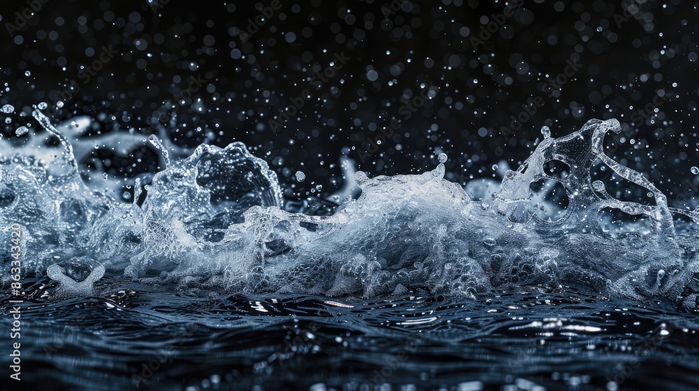 Water splashing on a dark backdrop with space for text Water splashing on a dark backdrop with space for text