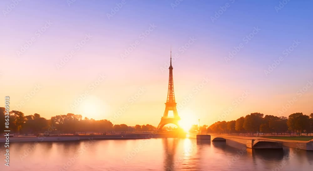 Sunset atmosphere at the Eiffel Tower in Paris Seamless looping video animation 4k Sunset atmosphere at the Eiffel Tower in Paris Seamless looping video animation 4k