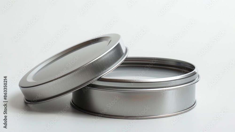 Open empty metal round container isolated on white Open empty metal round container isolated on white