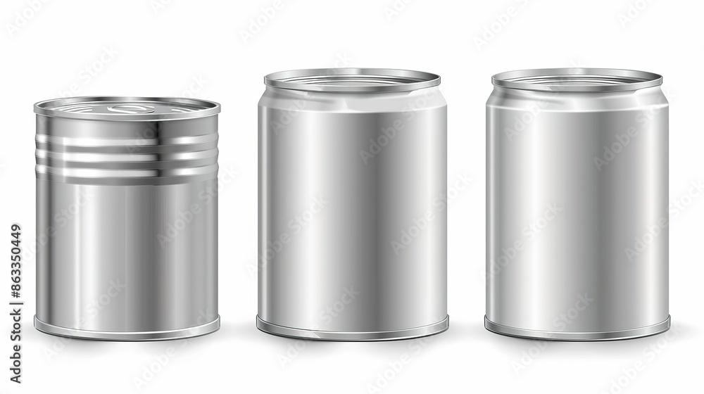 Realistic vector mockup of a metal tin can for food showing front top and bottom views Blank aluminum container for soup milk beans or meat isolated on white Realistic vector mockup of a metal tin can for food showing front top and bottom views Blank aluminum container for soup milk beans or meat isolated on white