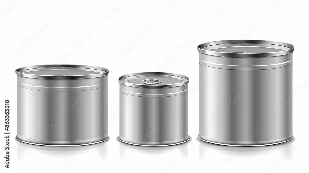 Vector mockup of tin cans of different sizes isolated on a white background Vector mockup of tin cans of different sizes isolated on a white background