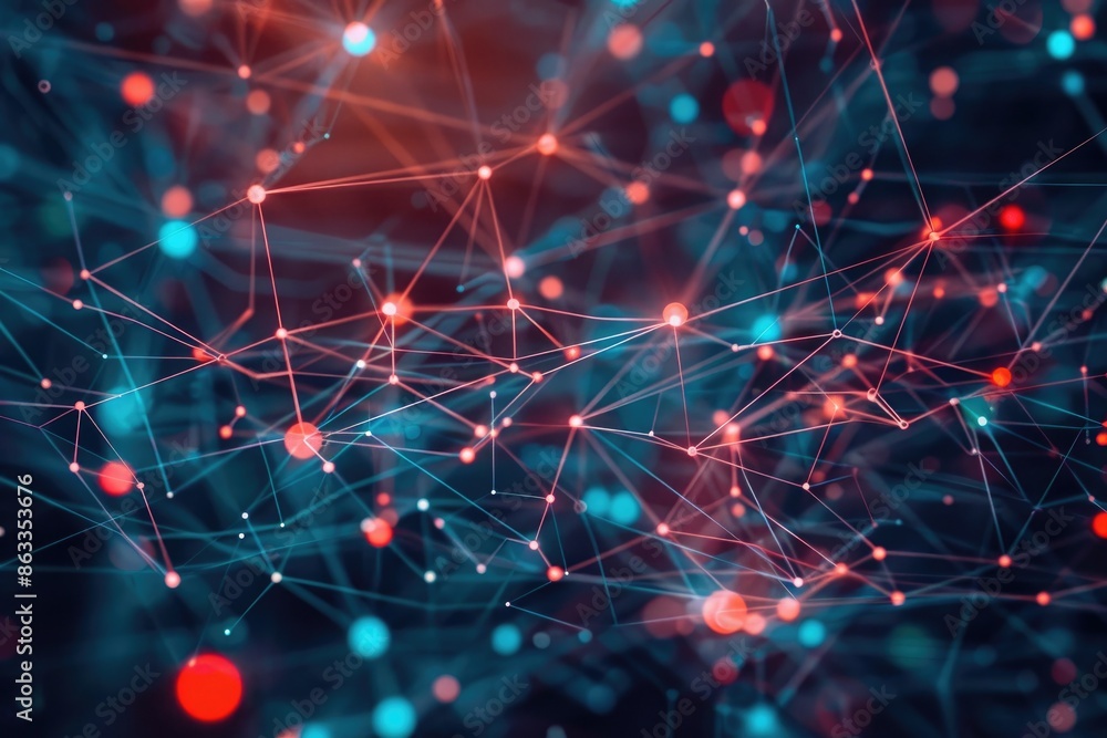 Abstract network of glowing connections and nodes with lights on a dark background Abstract network of glowing connections and nodes with lights on a dark background
