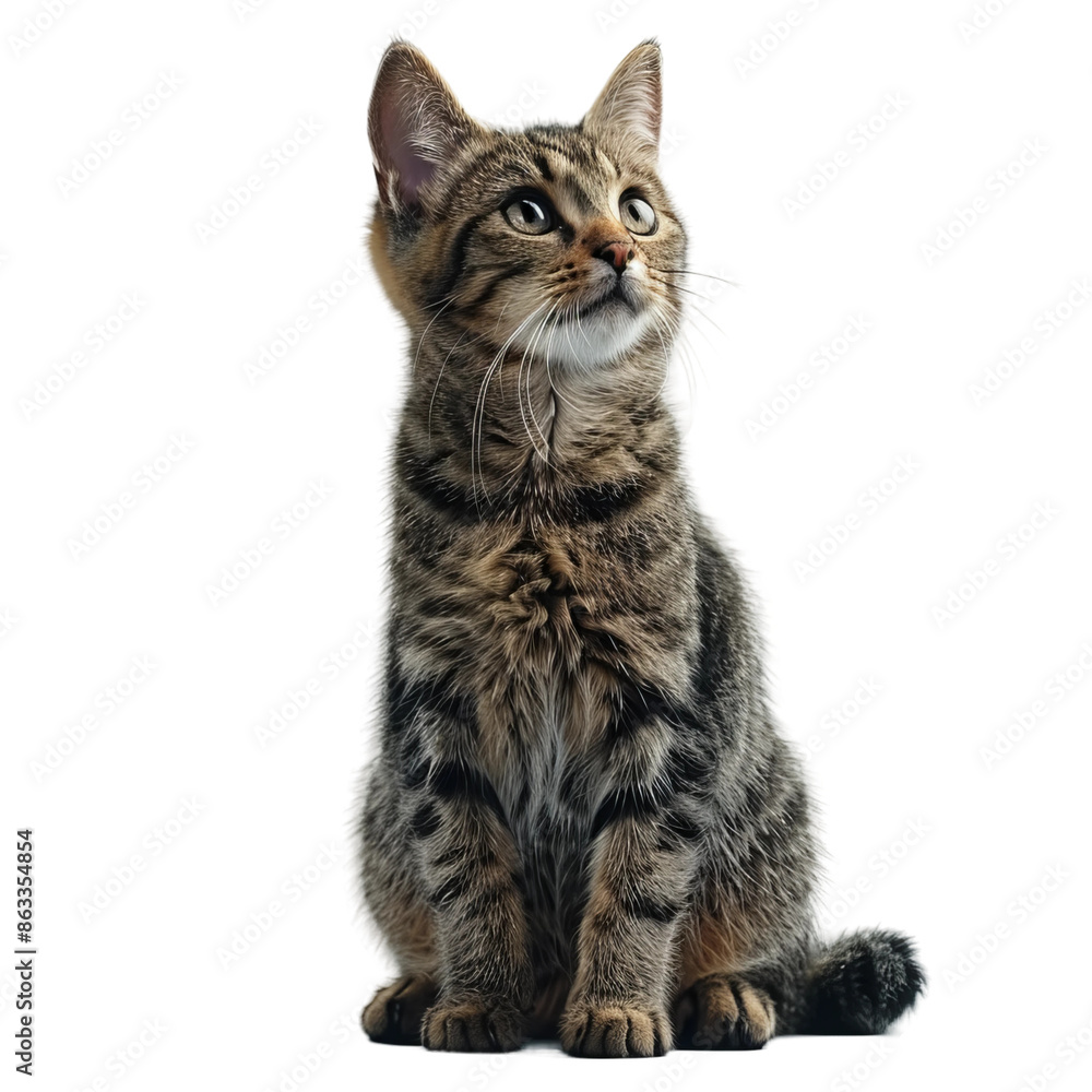 cute brown wirehair cat full bodysitting sideways looking at the camera, white background cute brown wirehair cat full bodysitting sideways looking at the camera, white background