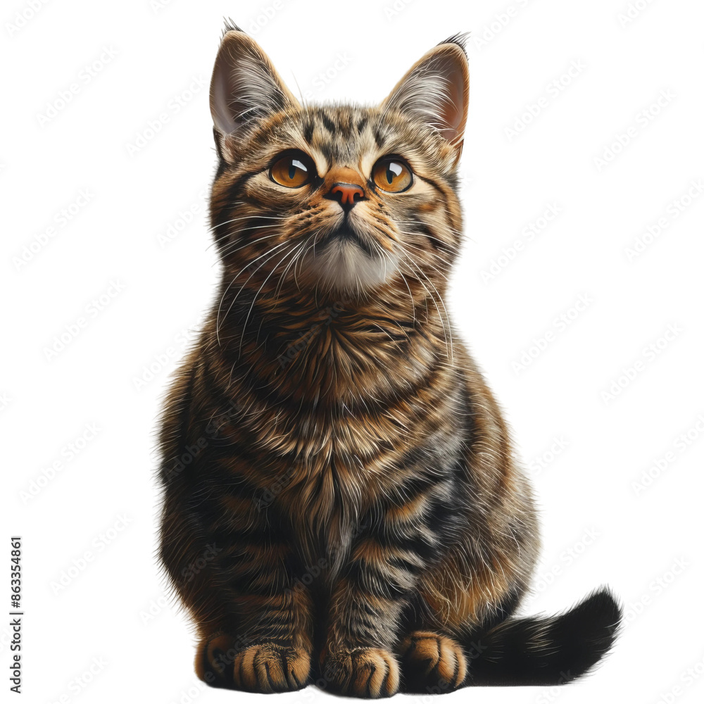 cute brown wirehair cat full bodysitting sideways looking at the camera, white background cute brown wirehair cat full bodysitting sideways looking at the camera, white background