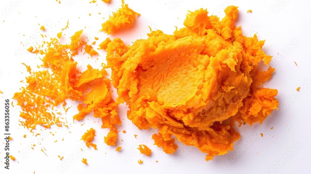 Fresh sweet potato orange pulp on white background Fresh sweet potato orange pulp on white background