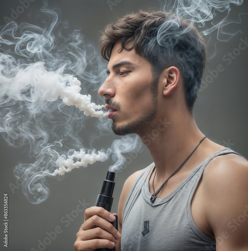 junger Mann mit einer E-Zigarette und viel qualm