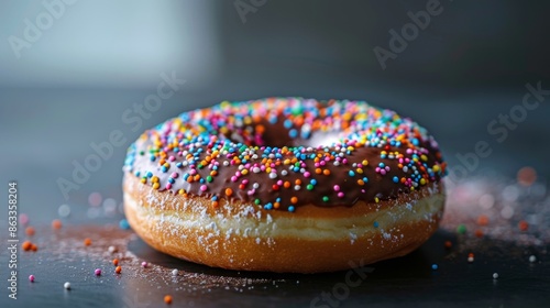 Delicious Chocolate Frosted Donut with Sprinkles, Generative AI photo