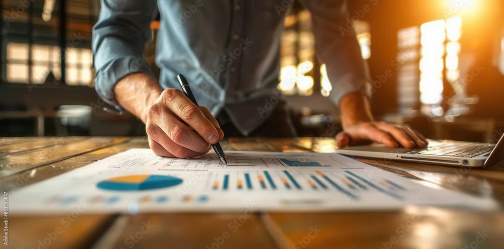 Analyzing Future Growth. Tech investor reviewing a startup's financial statements concept Analyzing Future Growth. Tech investor reviewing a startup's financial statements concept