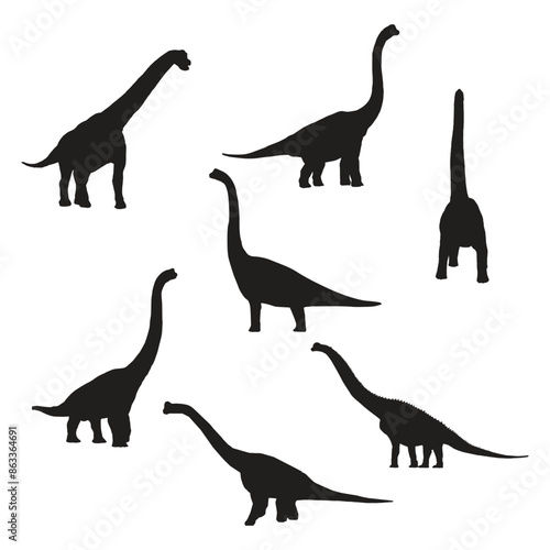 Brachiosaurus Dinosaur Illustration Vector Silhouette Set