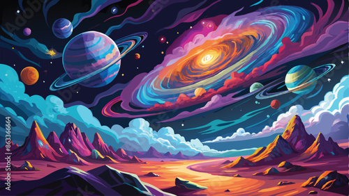 colorful space background, illustration, vector art