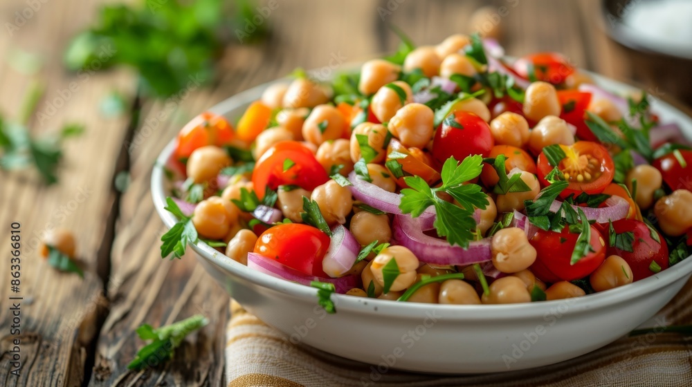 Fresh Chickpea Salad with Cherry Tomatoes and Red Onions - Generative AI Fresh Chickpea Salad with Cherry Tomatoes and Red Onions - Generative AI