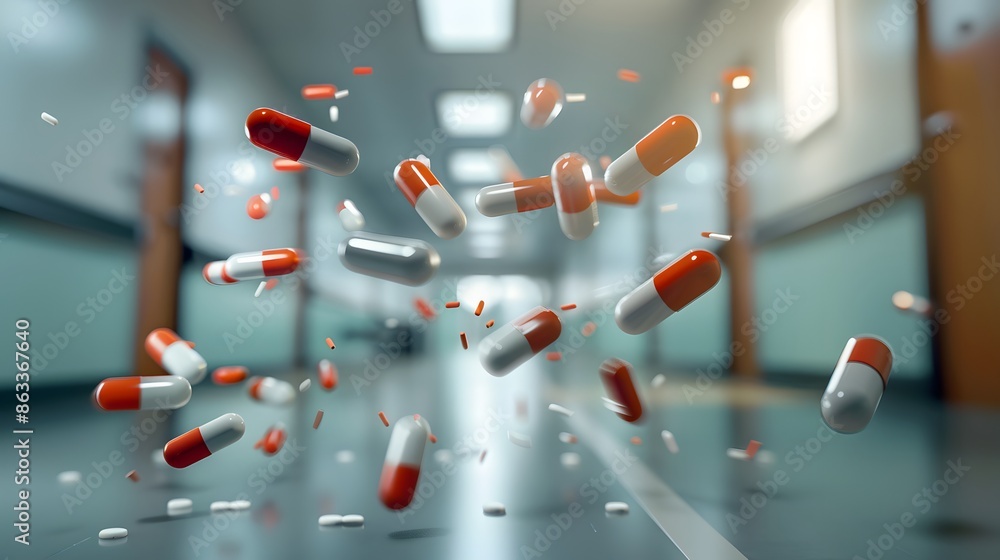 Falling colorful medical pills isolated on white Falling colorful medical pills isolated on white