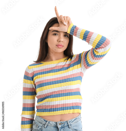 Young woman showing loser g...