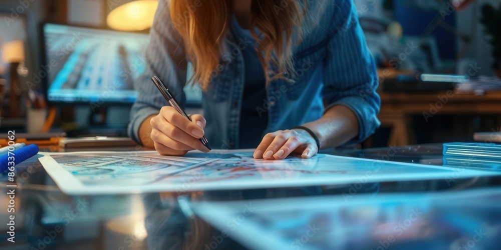 Fototapeta premium Creative Studio. Graphic designer creating a modern poster concept