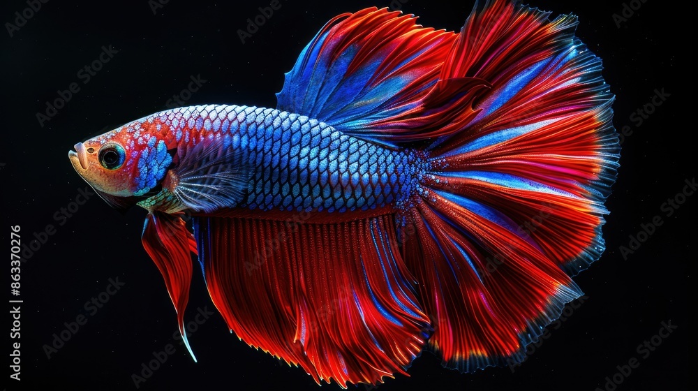 An elegant Siamese fighting fish (Betta splendens) displaying vibrant colors and flowing fins An elegant Siamese fighting fish (Betta splendens) displaying vibrant colors and flowing fins