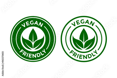 Vegan friendly vector logo template. This design use green leaf. Suitable for label.