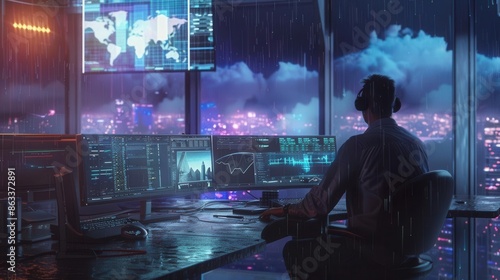 Wallpaper Mural Cloud Engineer Monitoring Cloud Infrastructure. Technology in the Cloud Computing concept Torontodigital.ca