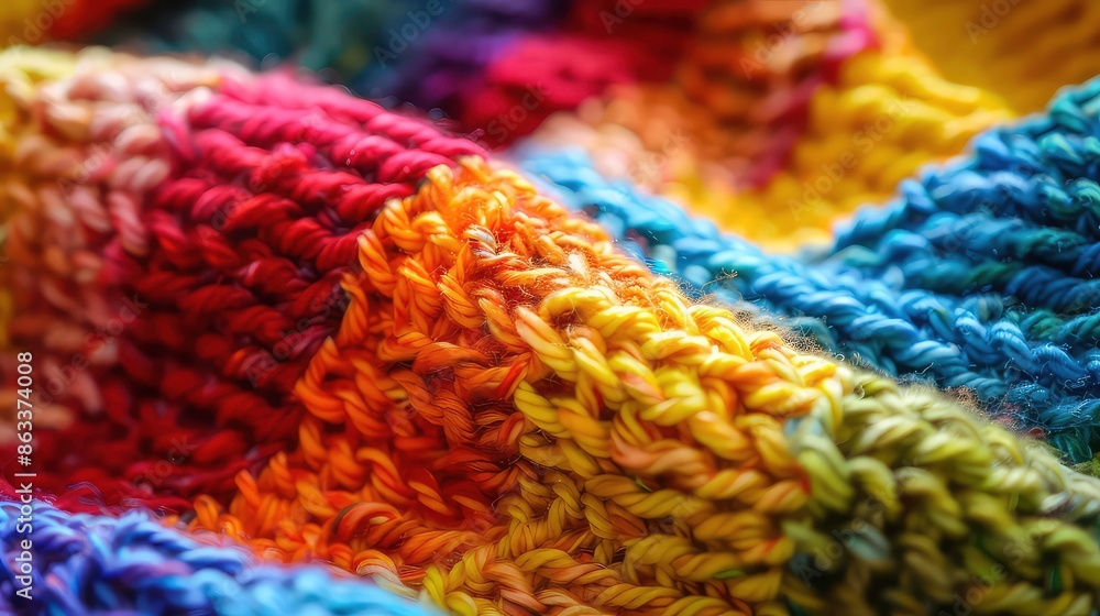Details of an homemade knit sweater with colorful rainbow colors. Details of an homemade knit sweater with colorful rainbow colors.