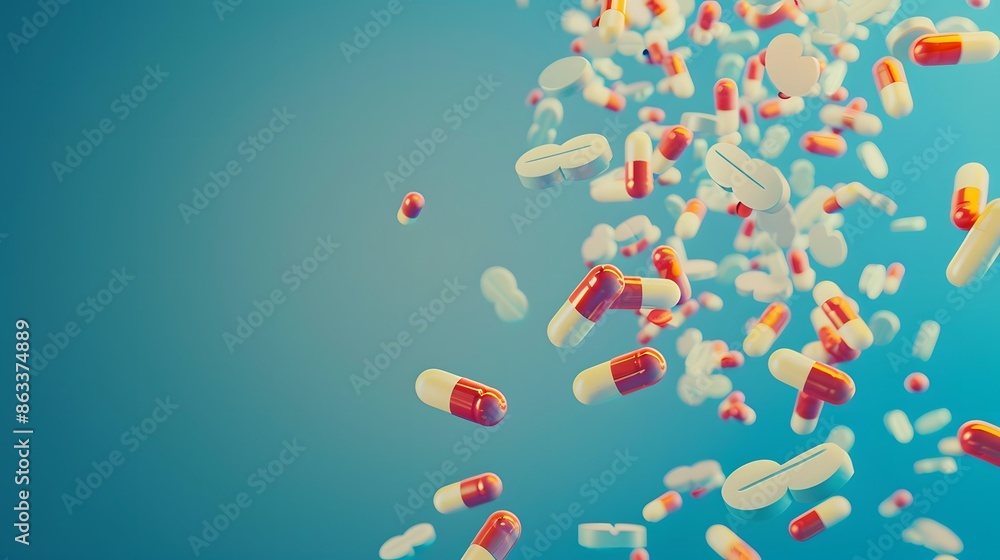 Falling colorful medical pills isolated on white Falling colorful medical pills isolated on white