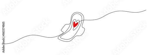 One continuous line drawing of sanitary napkin and pad. Menstruation cycle symbol and menstrual calendar concept in simple linear style. Hygienic absorbent in Editable stroke. Vector illustration