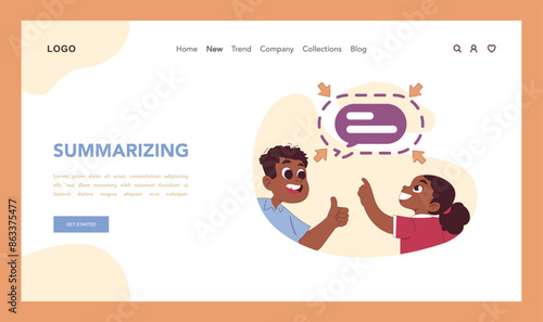 Summarizing concept. Girl learning to simplify message, while boy supports