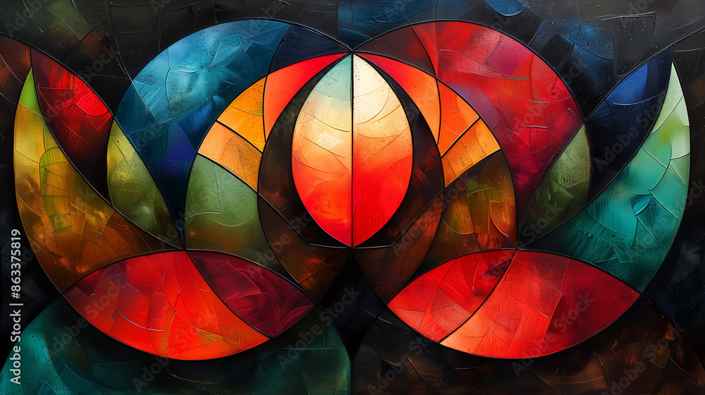 Fototapeta premium abstract geometric pattern, fantastic geometry oil painting, abstractionism artwork, artistic illustration. Wall Art Poster Print Design for Home Decor, Decoration Artwork, Wallpaper & Background