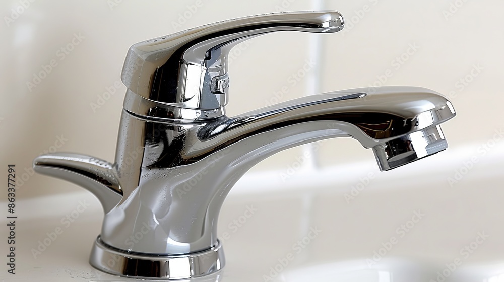 Contemporary bathroom design with elegant water faucet against a light colored backdrop Contemporary bathroom design with elegant water faucet against a light colored backdrop