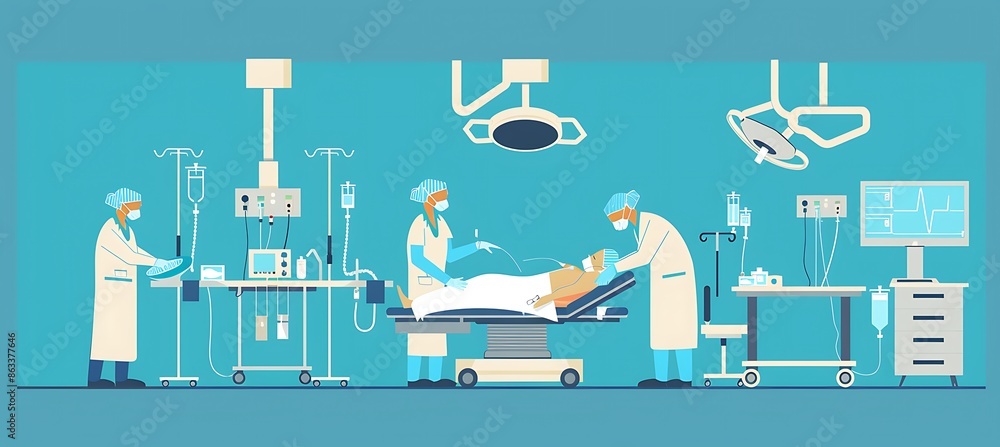 Patient under anesthesia with a surgical team working precise infographic analysis of anesthesiology practices Patient under anesthesia with a surgical team working precise infographic analysis of anesthesiology practices