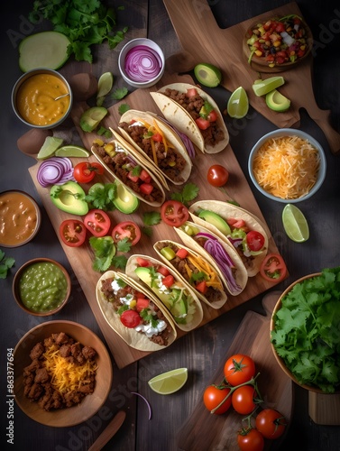 Wallpaper Mural Vibrant and Flavorful Mexican Taco Feast Celebrating Diverse Toppings and Authentic Mexican Cuisine Torontodigital.ca