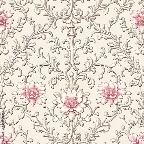 Wallpaper Mural seamless pattern with pink flowers Torontodigital.ca