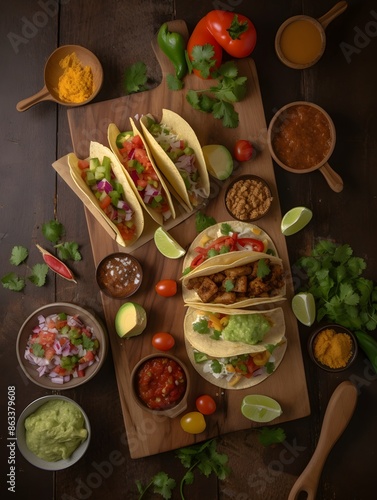 Wallpaper Mural Vibrant and Flavorful Mexican Taco Feast Celebrating Diverse Toppings and Authentic Mexican Cuisine Torontodigital.ca