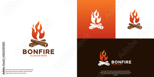 wood and fire , campfire , camping , logo design template.