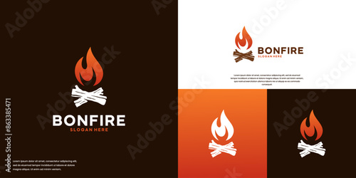 outdoor warmer , campfire , wood and fire , vintage style logo. photo