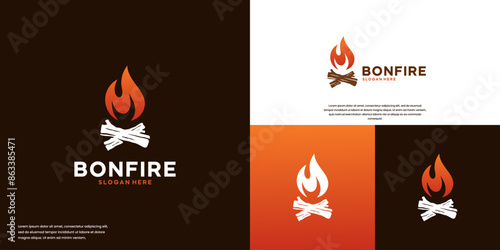 outdoor warmer , campfire , wood and fire , vintage style logo.