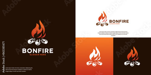 campfire creative logo with retro style, adventurous travel, logo design illustration.