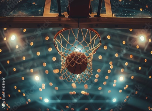 Basketball Swish Under Nighttime Lights