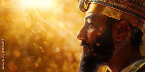 A man with a crown on his head. Portrait of King Nebuchadnezzar a powerful ruler in ancient Babylon. Concept History, Ancient Civilization, Artifacts, Babylon, Nebuchadnezzar photo