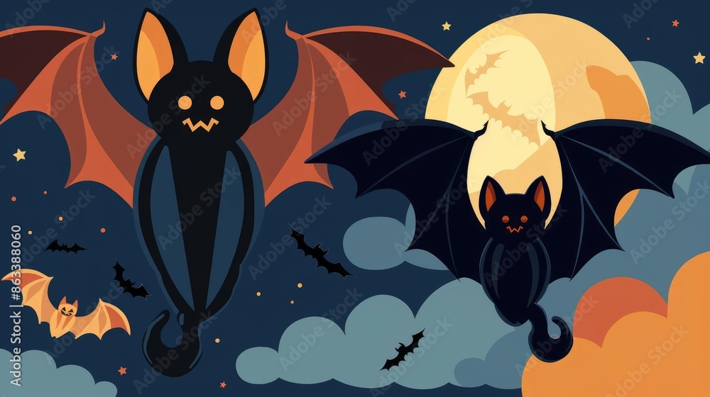 Halloween bat flat design top view night sky theme water color Triadic Color Scheme Halloween bat flat design top view night sky theme water color Triadic Color Scheme