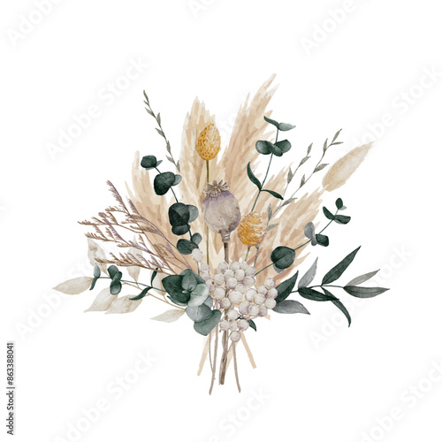 Boho Floral Bouquet with pampas grass, eucalyptus, poppy pods and bunny tails