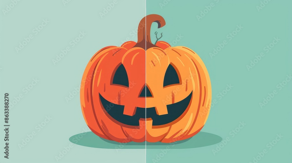 Halloween pumpkin decor flat design front view autumn theme cartoon drawing Split-complementary color scheme Halloween pumpkin decor flat design front view autumn theme cartoon drawing Split-complementary color scheme