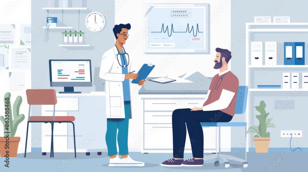 A doctor consulting with a patient in a well-equipped hospital room A doctor consulting with a patient in a well-equipped hospital room