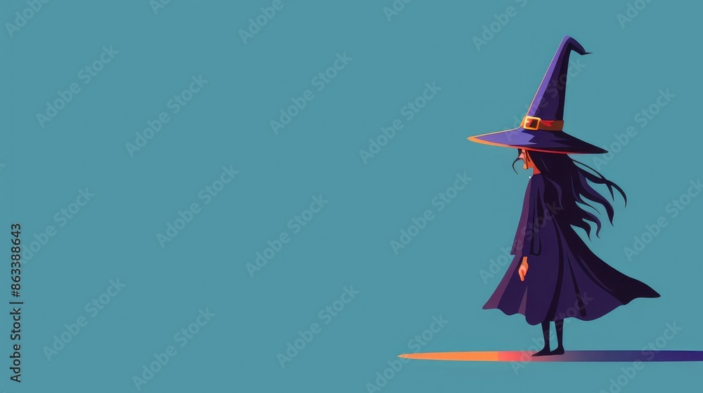 Obraz premium Halloween witch flat design side view magical theme animation vivid