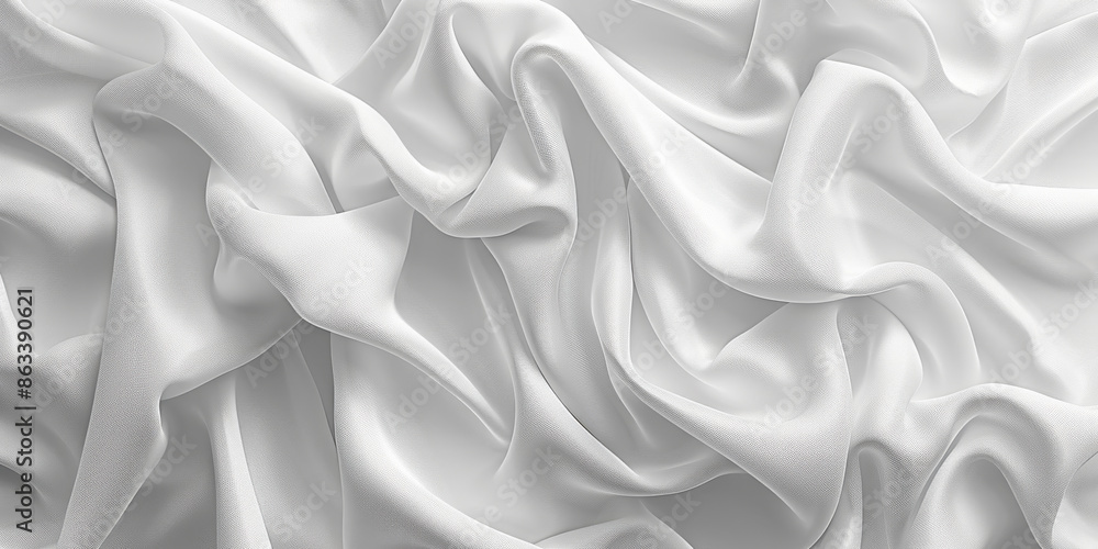 Fototapeta premium focus Soft sleep night bedroom sheet bed unmade surface Close rippled texture fabic wrinkled White fabric background bedding duvet comfort clothes design material 