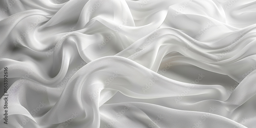 Fototapeta premium focus Soft sleep night bedroom sheet bed unmade surface Close rippled texture fabic wrinkled White fabric background bedding duvet comfort clothes design material 