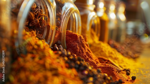 Colorful Assortment of Spices in Jars - Generative AI photo