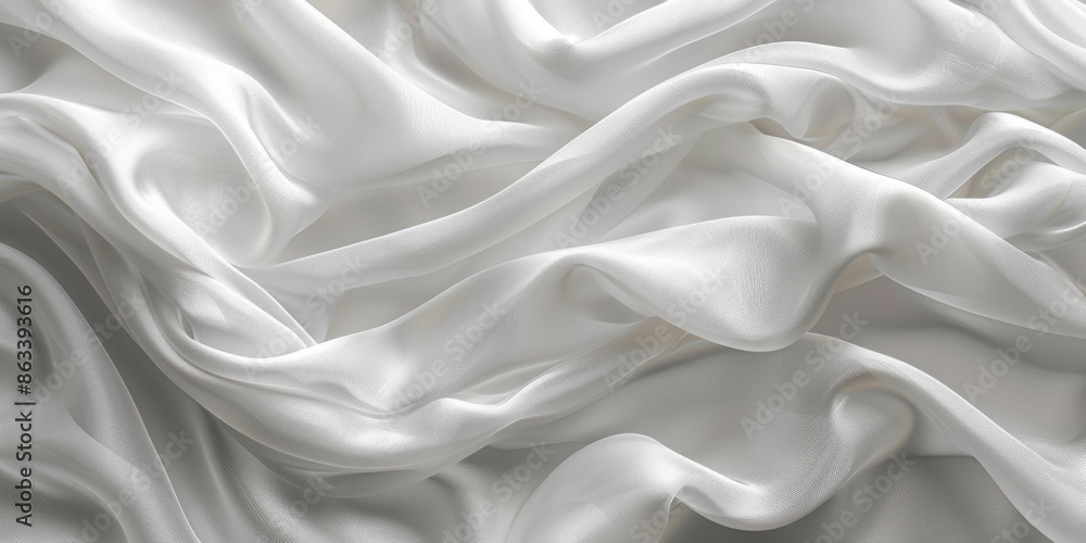 Fototapeta premium focus Soft sleep night bedroom sheet bed unmade surface Close rippled texture fabic wrinkled White fabric background bedding duvet comfort clothes design material 